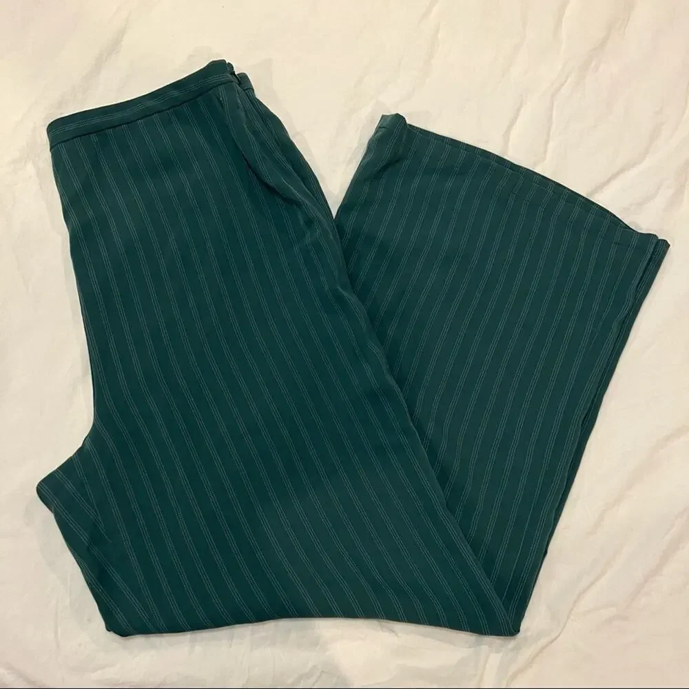 Leith Wide Leg Pinstripe Work Pants High Rise Green size XL